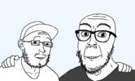 2soyjaks cap clothes ear friendship glasses hand happy hat hugging looking_at_viewer looking_at_you no_more_brother_wars rot_(user) scientoloju_(user) stubble teeth template transparent_background variant:rotjak variant:scientolojak // 986x592 // 24.0KB