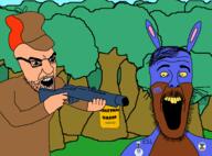 2soyjaks Love_is_love animal badge boogeyman brown_skin buck_teeth bugs_bunny cartoon clothes discord discord_logo_facial_mark drawn_background elmer_fudd esl firearm flag:minor_attracted_person forest glasses gun hair hat holding_gun holding_object holding_shotgun imminent_death looney_tunes mustache nigger open_mouth pedophile poster rabbit rabbit_ears redraw rifle shitskin shotgun soyjak stubble text tree variant:beastjak variant:kliksjak weapon whisker white_skin yellow_sclera yellow_teeth zero_good_posts_made // 1787x1320 // 586.7KB