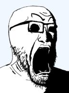 black_eyes creepy glasses open_mouth scared screaming soyjak stubble template transparent_background variant:darkiplier // 600x800 // 18.1KB