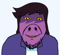 closed_mouth clothes deltarune hair jacket looking_at_you monster purple_skin shadow smile soyjak susie_(deltarune) transparent_background variant:bernd yellow_sclera // 595x541 // 47.7KB