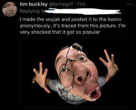 arm black_background fisheye_lens glasses glasses_askew hair hand hands_up irl irl_soy lips looking_at_you mustache open_mouth soyboy text tweet twitter variant:fisheyejak white_skin // 1144x931 // 451.6KB