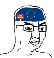 angry closed_mouth country european_union flag flag:european_union glasses rent_free sign star star_(symbol) text thick_eyebrows variant:chudjak // 647x697 // 49.8KB