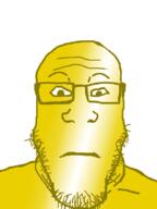 closed_mouth glasses gold neutral soyjak stubble subvariant:neutralplier variant:markiplier_soyjak yellow_skin // 600x800 // 124.6KB