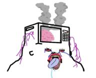 bloodshot_eyes brainlet crying drool hair microwave mustache open_mouth purple_hair smoke soyjak tongue tranny variant:bernd // 1431x1170 // 257.3KB