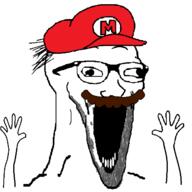 bald balding beard cross_eyed excited glasses hand hands_up mario meta:tagme mustache nintendo shocked soyjak stubble subvariant:wewjak super_mario variant:soyak video_game // 640x640 // 14.1KB