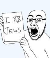 arm glasses hair hand holding_object holding_sign i_heart judaism open_mouth soyjak star_of_david stubble subvariant:jew_lover teeth text transparent transparent_background variant:cobson // 430x500 // 7.8KB