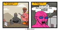 3soyjaks aids closed_mouth clothes comic comic_sans communism crossed_arms crying diaper doll_(user) ear foot full_body glasses grey_skin gun hammer_and_sickle hand hat its_over kuz military_cap open_mouth pink_skin political_cartoon scared shotgun sitting smile soot soot_colors soyjak soyjak_party star stubble subvariant:crying_soyak_ears2 subvariant:wholesome_soyjak television text total_nigger_death turkey_(animal) uwu variant:a24_slowburn_soyjak variant:gapejak variant:soyak // 1200x600 // 344.5KB