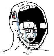 2soyjaks angry bloodshot_eyes crying glasses open_mouth soyjak stretched_mouth stubble variant:soyak vore // 726x750 // 63.3KB