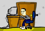 cartoon chair clothes computer crack desk door drawing full_body glasses hair i_hate_you_myg0t_2 myg0t newgrounds shoe sitting soyjak stoned_gorilla variant:chudjak wall yellow_skin // 1344x947 // 143.9KB