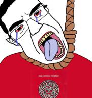 ack album_cover bloodshot_eyes clothes crying discipline_(king_crimson_album) glasses hair hanging king_crimson music open_mouth prog_rock rope soyjak subvariant:chudjak_front suicide teeth tongue variant:chudjak yellow_teeth // 768x815 // 439.3KB