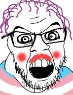 angry bald blush blushing crazed eyebrows flag:transgender_pride_flag glasses hair lipstick open_mouth pink_hair soyjak stubble template tranny trans troon variant:feraljak white_background // 811x1049 // 71.5KB