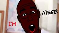 arm black_skin clothes glasses irl_background nigger open_mouth soyjak stubble text tshirt variant:shirtjak // 1024x570 // 224.3KB