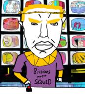 angry arm button closed_mouth ear frown halo hand millions_must_die ozymandias purple_eyes soyjak subvariant:chudjak_front television variant:chudjak watchmen yellow_hair // 615x680 // 501.6KB