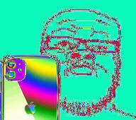 alien_map apple_(company) closed_mouth colorful distorted glasses iphone phone soyjak stubble variant:a24_slowburn_soyjak // 250x222 // 70.4KB