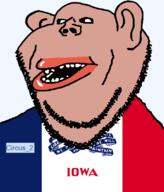 Circus_2_(NameFag) amerimutt black_sclera brown_skin clothes ear flag flag:iowa hair iowa lips mutt open_mouth soybooru soyjak state stubble subvariant:impish_amerimutt text transparent_background united_states variant:impish_soyak_ears // 685x800 // 54.8KB