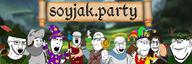 alchemist angel angry antlers arm banner bascinet cloak closed_mouth clothes ear glasses holding_object jester knight medieval mustache open_mouth robin_hood scroll smile smug soyjak soyjak_party stubble subvariant:wholesome_soyjak text variant:a24_slowburn_soyjak variant:chudjak variant:cobson variant:feraljak variant:gapejak variant:impish_soyak_ears variant:markiplier_soyjak variant:smugjak variant:soyak wizard // 1200x400 // 382.2KB