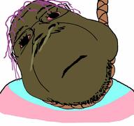 brown_skin brown_troonjak fat flag:transgender_pride_flag glasses hanging looking_at_you neutral purple_hair red_eyes rope slopjak stubble variant:bernd white_background // 768x719 // 344.2KB