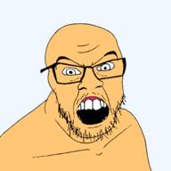 angry glasses mustache open_mouth soyjak stubble variant:feraljak white_skin // 1500x1500 // 201.2KB