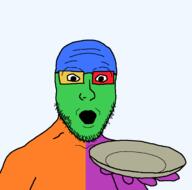 arm colorful glasses hand holding_object holding_plate open_mouth plate soyjak stubble transparent_background variant:platejak // 1366x1350 // 79.3KB