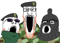 3soyjaks balaclava clothes glasses hat ira irish_republican_army military military_cap open_mouth soyjak soyjak_trio stretched_mouth stubble variant:gapejak variant:markiplier_soyjak variant:tony_soprano_soyjak // 2023x1453 // 357.7KB