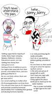 blood clothes flag:nazi_germany flag:transgender_pride_flag glasses italy_vs_mexico knife open_mouth purple_hair smug soyjak stubble swastika tranny variant:bernd variant:chudjak wordswordswords // 554x1000 // 297.2KB