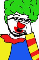clothes clown clown_nose glasses green_hair hand honk makeup open_mouth red_nose striped_clothing stubble sweater variant:nulljak // 350x537 // 10.8KB