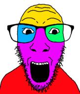 colorful glasses open_mouth soyjak stubble variant:dylanjak // 552x650 // 28.0KB