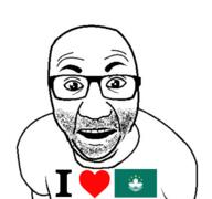 clothes country flag glasses heart i_love macau open_mouth soyjak stubble tshirt variant:el_perro_rabioso // 1683x1576 // 550.5KB