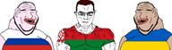 3soyjaks amerimutt arm balding belarus brown_hair clothes country ear flag flag:belarus flag:russia flag:ukraine glasses mutt norf_fc pink_skin russia small_eyes stubble tshirt ukraine unibrow variant:chudjak variant:impish_soyak_ears // 3039x886 // 306.2KB