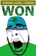 ahegao emerald featured gem glasses green green_eyes hair looking_up open_mouth schlog_color_event soyjak soyjak_blog star_(symbol) stubble teeth text threat_level_green uzbekistan variant:cobson won // 721x1115 // 146.6KB