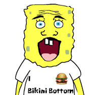 blue_eyes buck_teeth cartoon clothes hamburger i_love krabby_patty open_mouth sponge spongebob_squarepants subvariant:science_lover text tshirt variant:markiplier_soyjak yellow_skin // 800x789 // 190.1KB