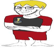 arm award badge crossed_arms dwarf foot glasses low_effort nate soyteen stubble that_one_fucking_picture_of_nate_being_a_smug_little_bastard variant:soyak yellow_hair // 423x388 // 49.0KB