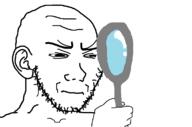 bald closed_mouth ear hand holding_magnifying_glass holding_object looking_to_the_right magnifying_glass soyjak squinting stubble variant:soyak white_background // 1144x756 // 38.7KB