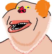 amerimutt clown cranoppwel kiwifarms looking_at_you open_mouth orange_hair red_nose shiwi soyjak stubble subvariant:impish_amerimutt variant:impish_soyak_ears white_skin // 474x497 // 194.1KB