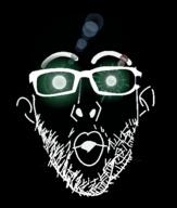 black_skin ear glasses glowing glowing_eyes green_eyes half_open_mouth inverted soyjak stubble thick_eyebrows thougher variant:nojak // 443x523 // 59.1KB