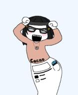 arm avengers beanie blush caramelldansen closed_eyes clothes dance dress eyelashes female glasses hair hand happy hat necklace nintendo nintendo_switch open_mouth redraw soyjak variant:soytan video_game // 500x612 // 211.7KB