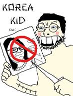 asian blue_eyes blush closed_mouth eyes_like_the_o-o-cean female feminist full_body glasses hair half_open_mouth hand holding_object meta:tagme pinching scar sign smug south_korea soyjak stubble teeth variant:cobson variant:soygirl variant:soykio_kid variant:unknown white_skin // 989x1293 // 184.9KB
