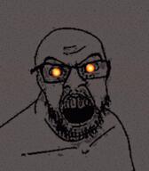 animated glasses open_mouth soyjak stubble variant:feraljak // 435x498 // 1.4MB