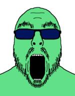 glasses glowie green_skin mustache open_mouth soyjak stubble sunglasses variant:flartson // 410x524 // 9.5KB