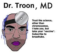 angry balding blue_hair breadtube closed_mouth clothes coronavirus_pandemic doctor ear glasses hair hat makeup science soyjak stubble subvariant:chudjak_front tranny vaccine variant:chudjak // 1024x929 // 340.3KB