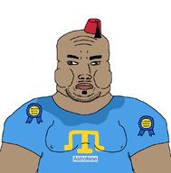 Astrofene_(namefag) artist:nickolas-003 award blue_shirt brown_skin clothes crimea crimean_tatar double_chin fez stubble subvariant:chudjak_front subvariant:muscular_chud subvariant:obese_chud sweat_stain sweating variant:chudjak // 1059x1077 // 32.7KB
