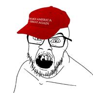 clothes glasses hat maga missing_teeth open_mouth soyjak stubble variant:feraljak // 1500x1500 // 416.3KB