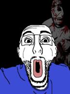 2soyjaks arm biting_lip blood creepy dark distorted ear evil fat genitalia glasses hand nipple ominous open_mouth penis rape red_eyes shadow smile soyjak stubble subvariant:hornyson testicles variant:cobson variant:oujak vein // 510x680 // 59.9KB