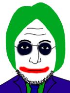 batman batman_(series) closed_mouth clothes glasses green_hair hair john_lennon joker joker_(dc) makeup soyjak stubble suit variant:lennonjak // 600x800 // 45.1KB