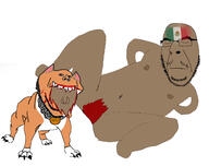 2soyjaks blood brown_skin closed_eyes closed_mouth country dog flag gore mexico mustache naked nsfw penis pitbull sharp_teeth soyjak stubble variant:cobson variant:impish_soyak_ears // 4000x3175 // 1009.2KB