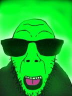 central_intelligence_agency glasses glowie glowing green_background green_skin open_mouth soyjak stubble subvariant:dykeson sunglasses variant:dylanjak // 960x1280 // 1.4MB