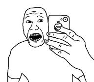 arm clothes hand holding_object holding_phone iphone markiplier open_mouth phone soyjak template tshirt variant:selfiejak // 788x687 // 17.0KB