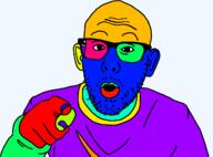 arm clothes colorful ear glasses hand johnathan_estis open_mouth pointing soyjak stubble subvariant:nojak2 variant:nojak // 1249x923 // 36.3KB