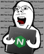 angry arm computer glasses hand holding_object nginx server soyjak stubble subvariant:wholesome_soyjak teeth tongue variant:gapejak yelling // 560x689 // 182.1KB