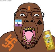 bindi brown_skin country cow_urine glasses hair hanging hindu hinduism india indian komaiyam meta:tagme mustache open_mouth piss shitskin soyjak stubble subhuman swastika tongue variant:bernd yellow_teeth // 1200x1125 // 463.4KB